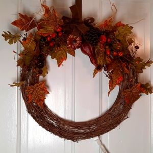 Wreath Fall Autumn Harvest Thanksgiving Wreath Wall Door Welcome Decor NWT